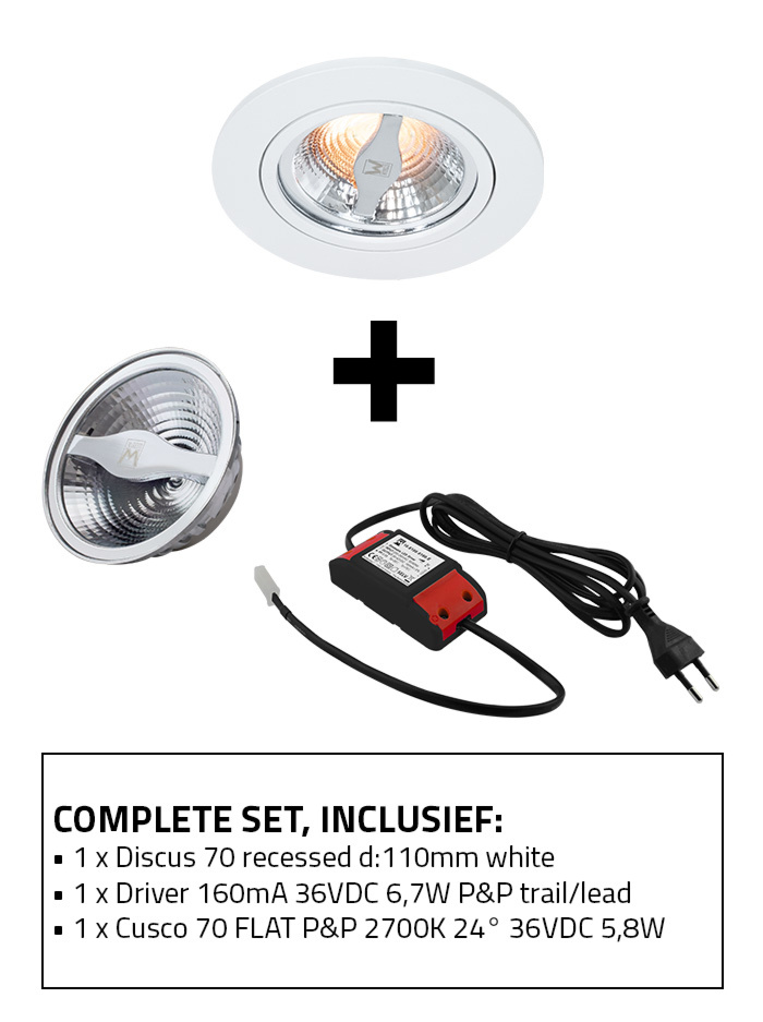 Discus 70 recessed spot set 2700K white incl. Cusco 70 light source and driver