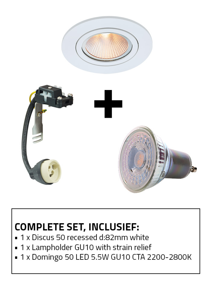 Discus 50 recessed spot set CTA white including GU10 lamp holder and GU10 light source