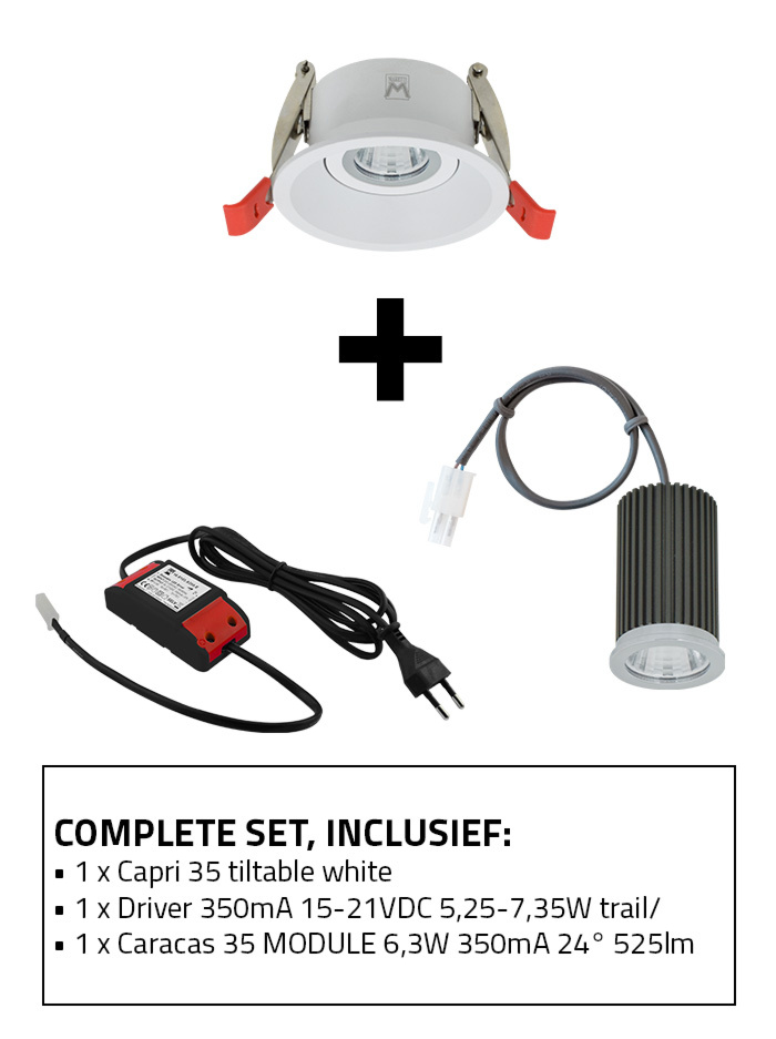 Capri 35 inbouwspot set 2700K wit incl. Caracas 35 LED module en driver