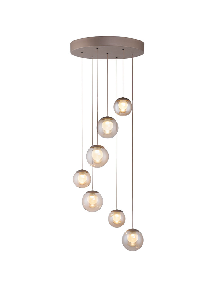 Lumia hanglamp 7 lichts bronze/amber met afstandsbediening + handmatige lift