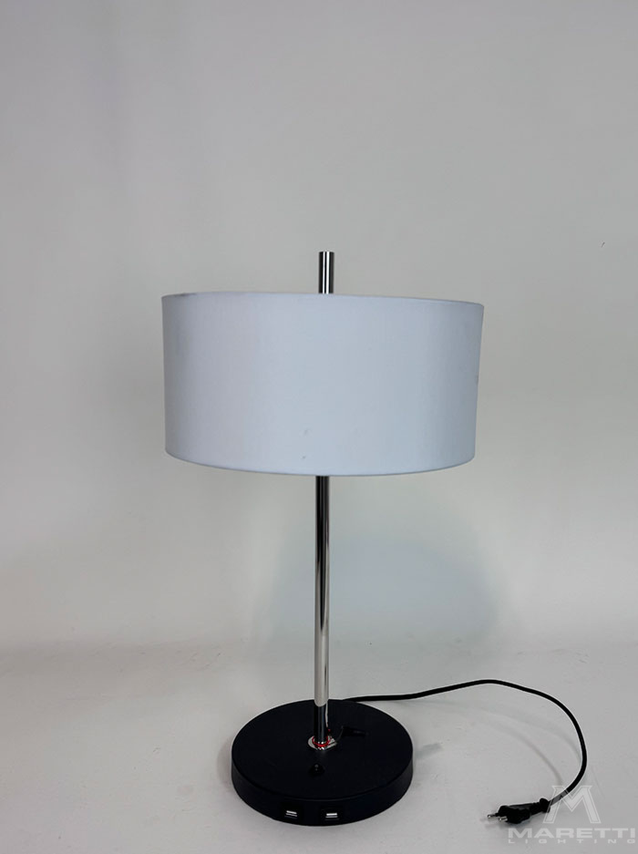 Tafellamp rond + 2x USB E27 chroom/zwart