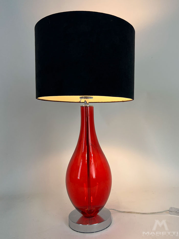 Tafellamp glas rood incl. kap zwart E27