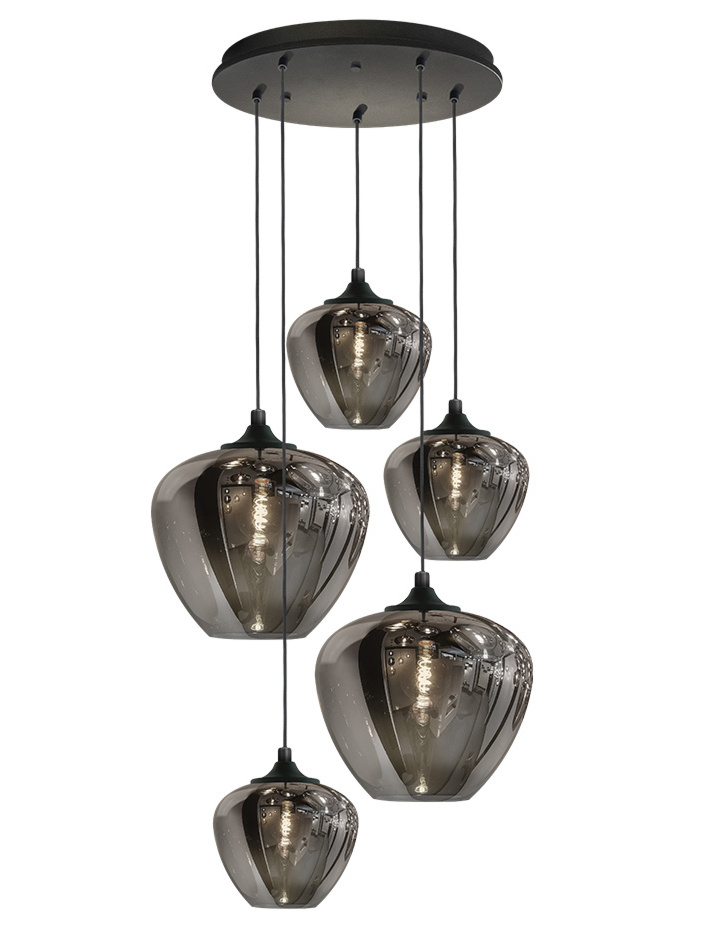 TULIP 5-light round hanging lamp E27 smoke - Hanglampen