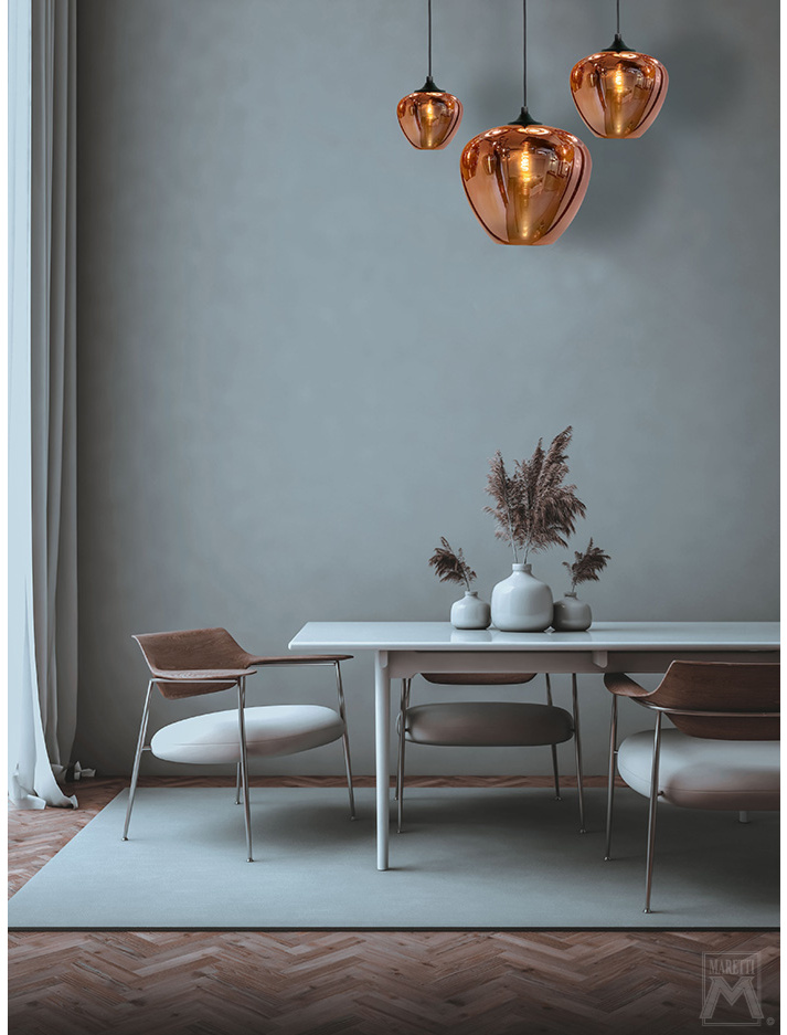 TULIP rectangular hanging lamp with 3-light E27 copper - Hanglampen