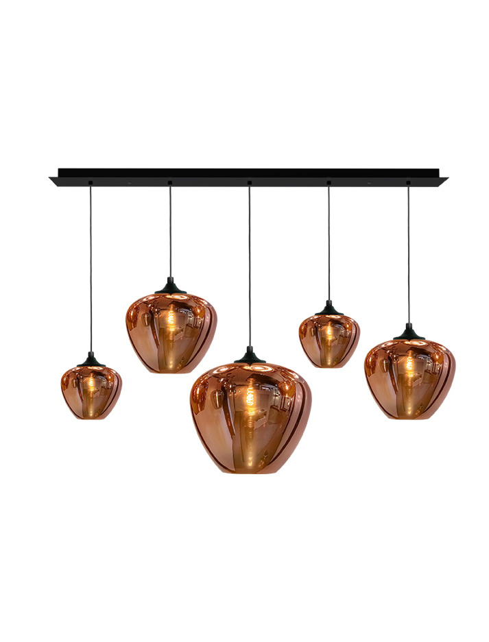 TULIP hanging lamp rectangle 5-light E27 copper - Hanglampen