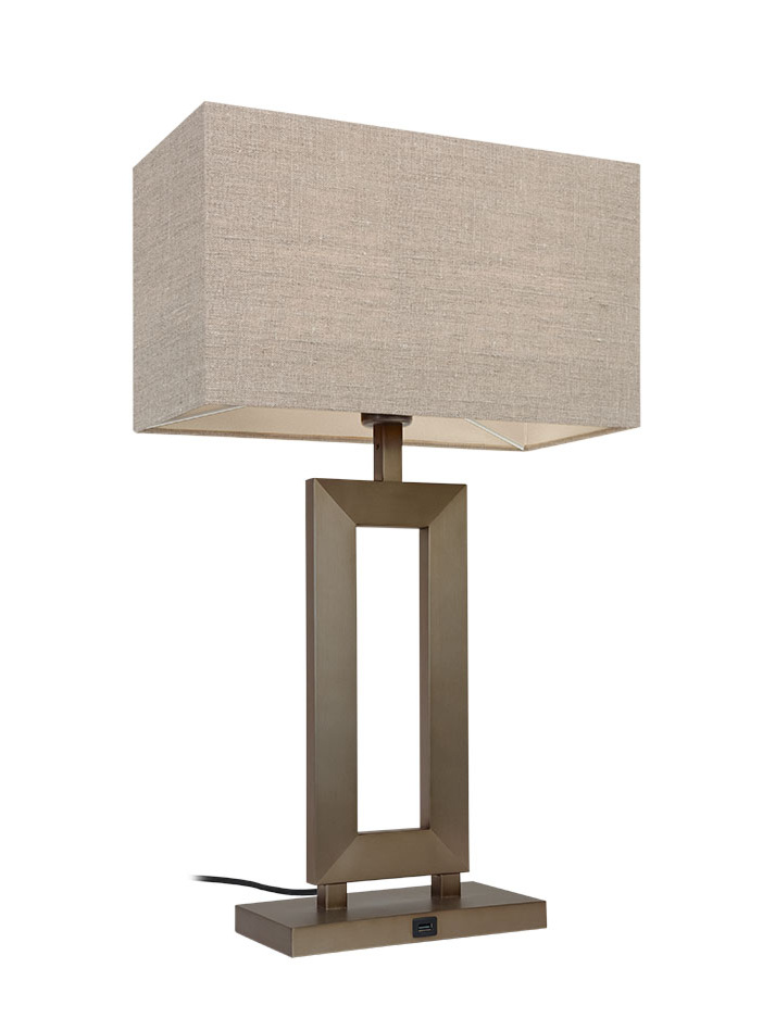 MARRIOT E27 table lamp with USB bronze with 3-position cord dimmer. - Tafellampen