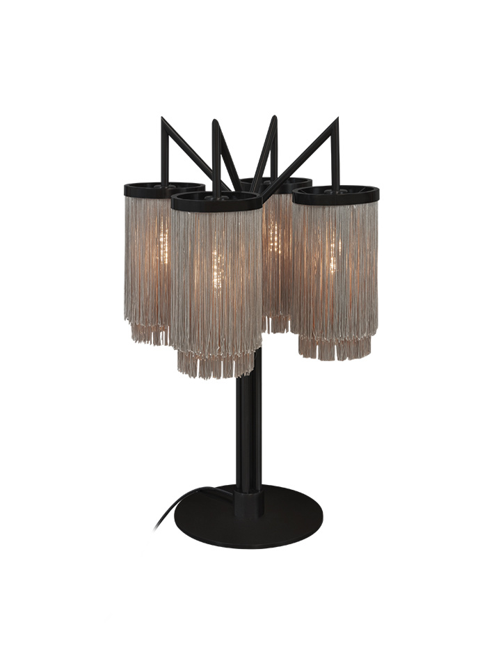 Fringes black table lamp designed by Patrick Russ