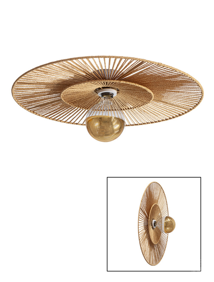 CAPPELLO CEILING/WALL LAMP d:60cm E27 white with natural shade - Wandlampen