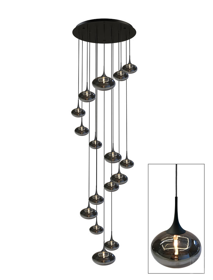 PARADISO 16-light swirl hanging lamp with smoke glass - Hanglampen