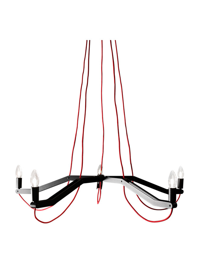Hala Amoure hanging lamp 5-L E14 black+red fabric cord designed by Peter Kos - Hanglampen