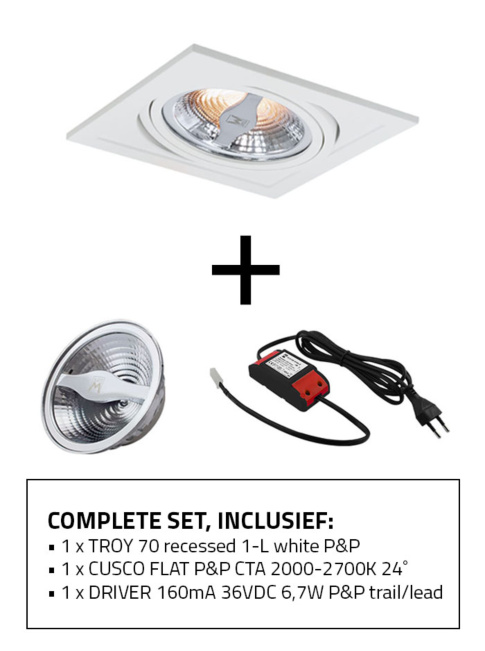 Troy 70 inbouwspot 1-l wit set inclusief CTA lichtbron en driver - achter inklik model