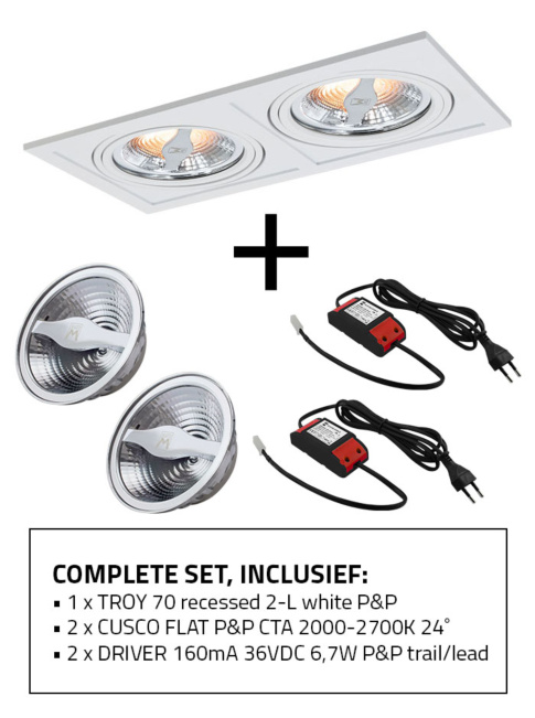 TROY 70 inbouwspot 2-L wit SET inclusief CTA lichtbron en driver. Oud model - Inbouwspots