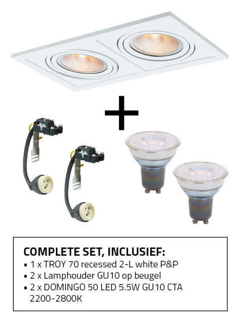 TROY 50 recessed spot 2-L white SET including GU10 CTA light source. Old model - Inbouwspots