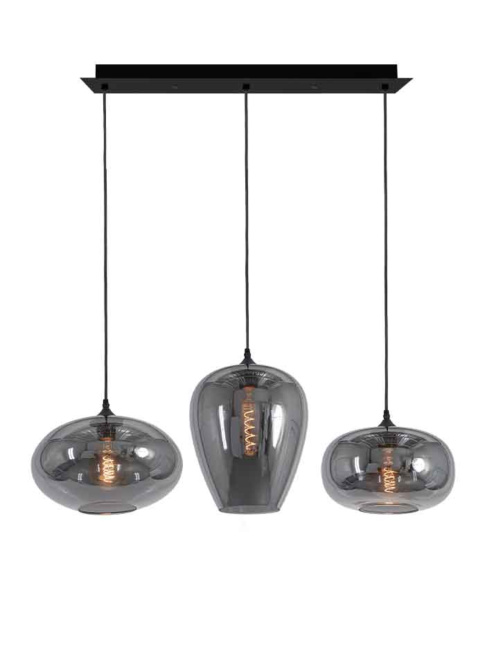 Moreno rectangular hanging lamp 3-light E27 smoke