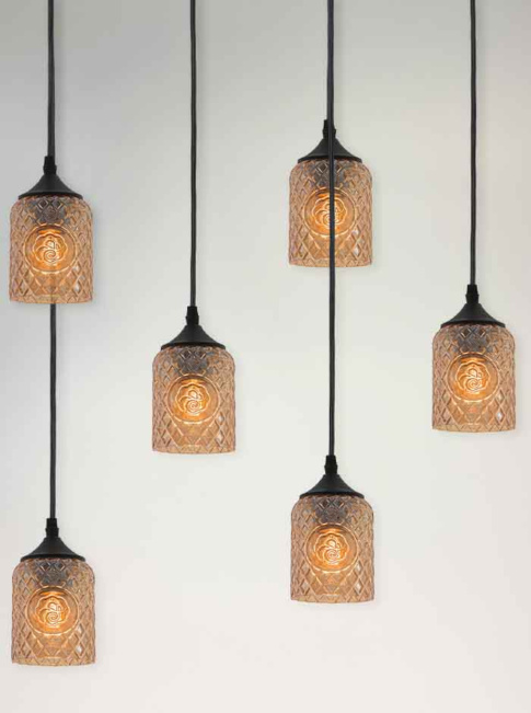 Johnnie oval hanging lamp 10-light amber