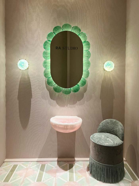 Mirror glass shell green 25W ip44 mirror designed by RA studio