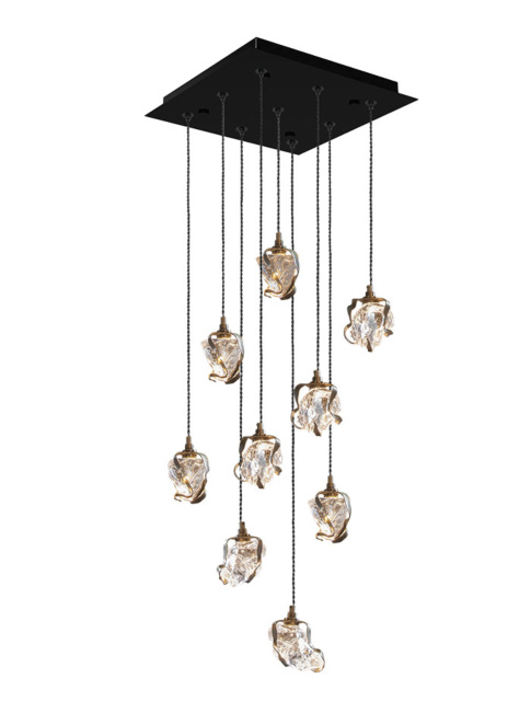 Glass jewel square hanging lamp 9-light bronze QF