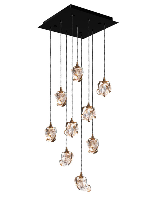 GLASS JEWEL hanglamp vierkant 9-lichts brons
