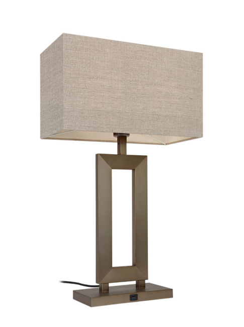 MARRIOT E27 table lamp with USB bronze with 3-position cord dimmer.
