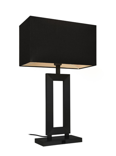Marriot table lamp E27 with USB black with 3-position cord dimmer