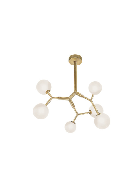 Lightning chandelier s 6-l brass opal glass designed by Patrick Russ