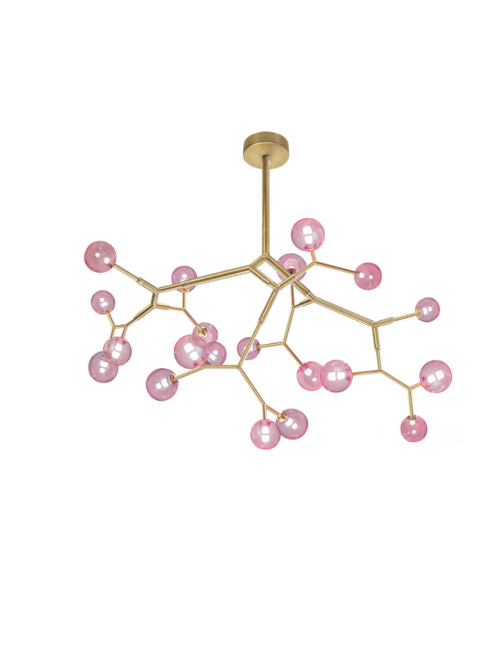 Lightning chandelier m 20-l brass, rose glass designed by Patrick Russ