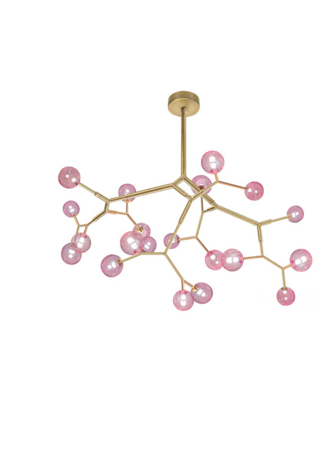 Lightning kroonluchter M 20-L messing, rose glas ontworpen door Patrick Russ
