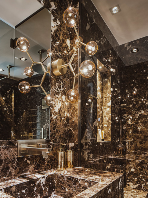 Lightning wall lamp 5-light brass, rose glass designed by Patrick Russ