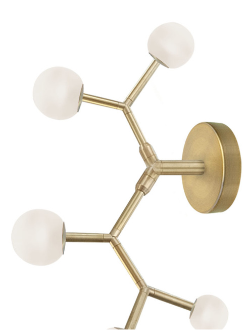 Lightning wandlamp 5-lichts messing, opaal glas ontworpen door Patrick Russ