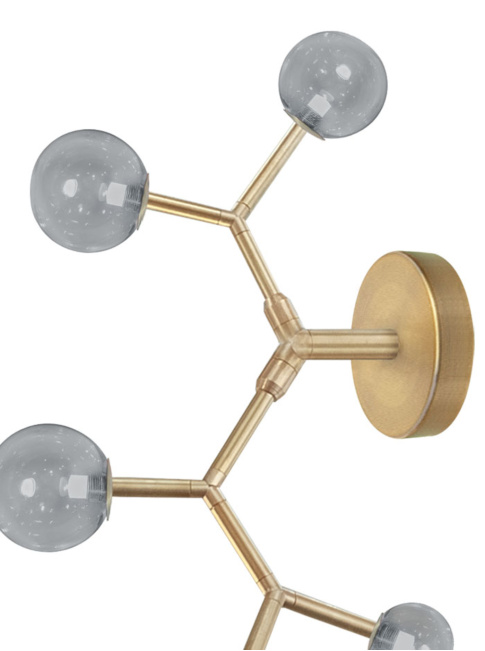 Lightning wandlamp 5-lichts messing, smoke glas ontworpen door Patrick Russ