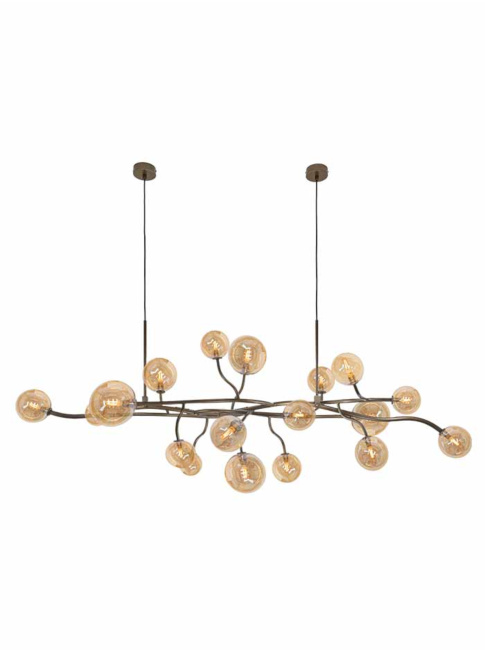 Vernazza kroonluchter G9  18-lichts geschuurd messing met amber glas