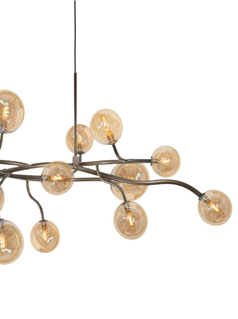 Vernazza kroonluchter G9  18-lichts geschuurd messing met amber glas