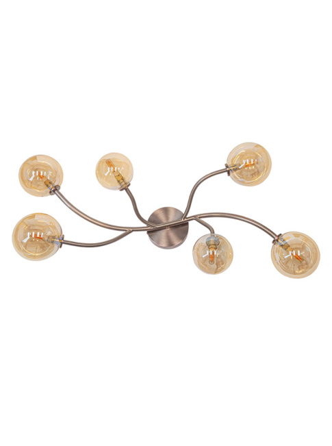 Vernazza wall lamp G9 6-light sanded brass with amber glass