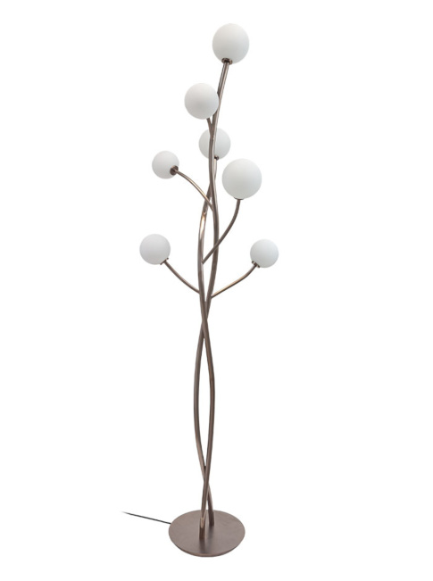 Vernazza vloerlamp G9  7-lichts geschuurd messing met opaal glas