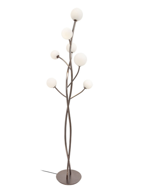 Vernazza vloerlamp G9  7-lichts geschuurd messing met opaal glas