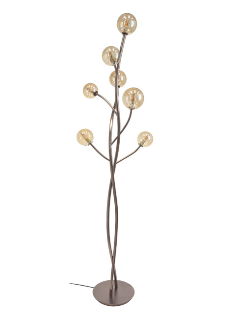Vernazza vloerlamp G9  7-lichts geschuurd messing met amber glas