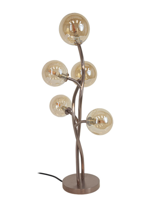 Vernazza tafellamp G9  5-lichts geschuurd messing met amber glas