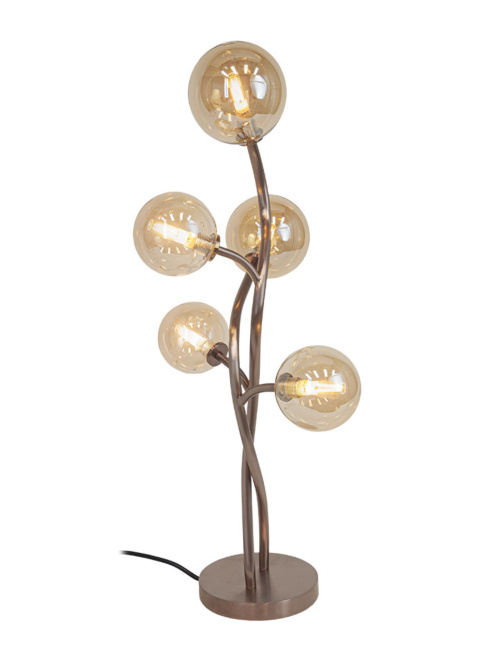 Vernazza tafellamp G9  5-lichts geschuurd messing met amber glas