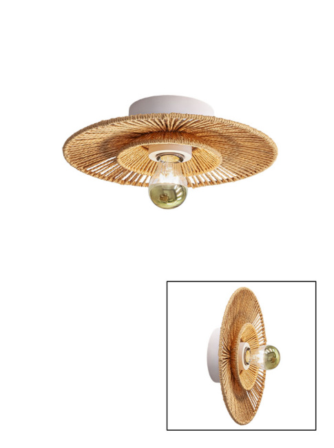 CAPPELLO CEILING/WALL LAMP d:30cm E27 white with natural shade - Wandlampen