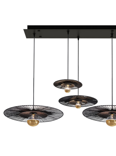 Cappello 7-light black hanging lamp with black shade