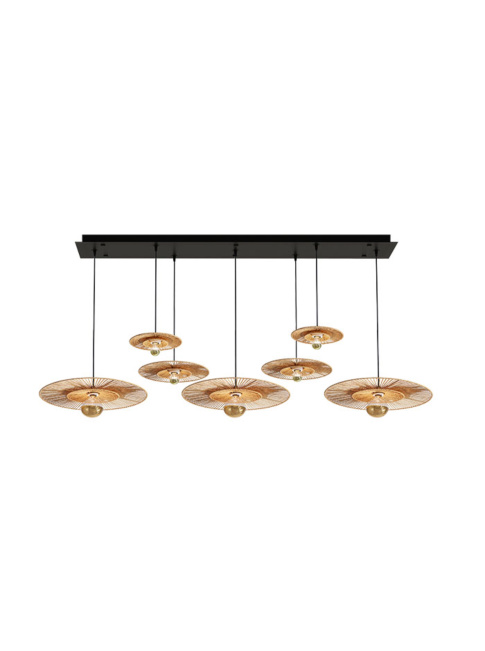 Cappello 7-light black hanging lamp with natural shade