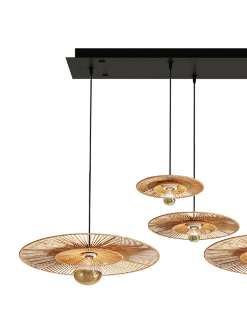 Cappello 7-light black hanging lamp with natural shade