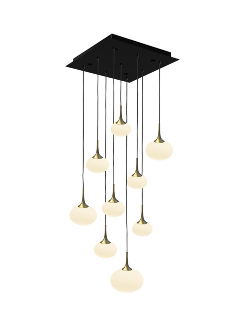 PARADISO 9-light square hanging lamp with brass holder