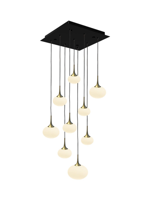 PARADISO hanglamp 9-lichts vierkant met messing houder - Hanglampen