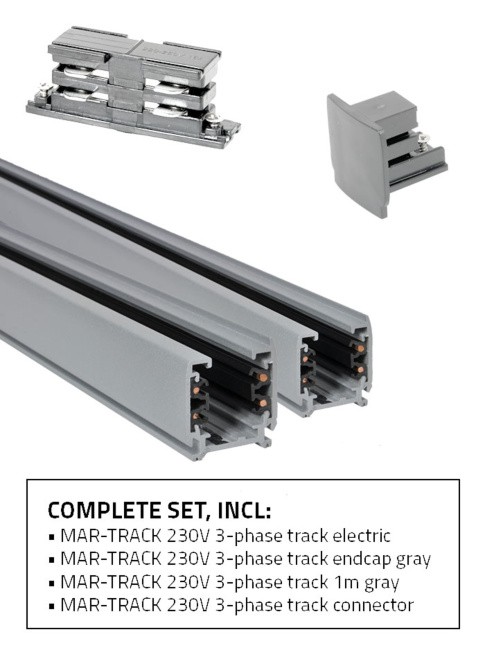 RAILSET 3-fase 2x 1m grijs