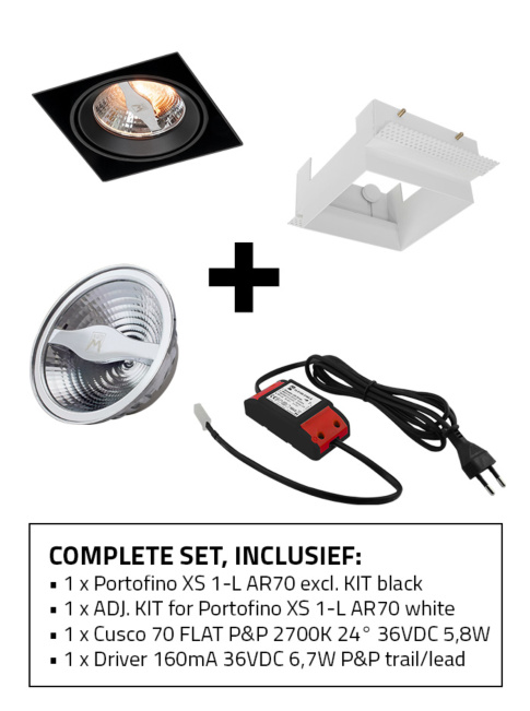Portofino 70 XS recessed spot 1-l set 2700K black including kit, light source and driver