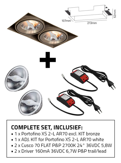 Portofino 70 XS recessed spot 2-l set 2700K bronze including kit, light source and driver