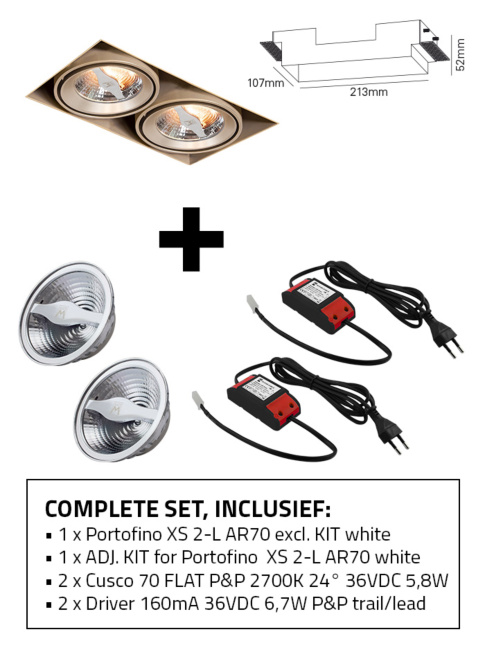 Portofino 70 XS recessed spot 2-l set 2700K champagne including kit, light source+driver