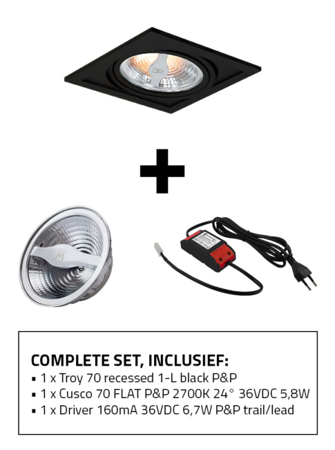 Troy 70 inbouwspot 1-l set 2700K zwart incl. Cusco 70 lichtbron en driver