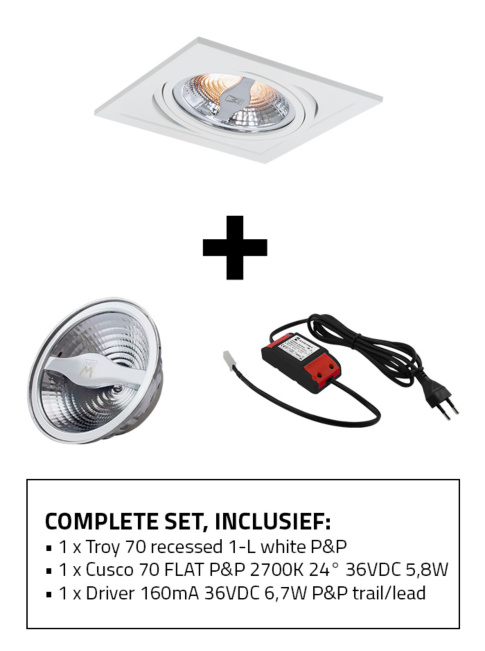 Troy 70 inbouwspot 1-l set 2700K wit incl. Cusco 70 lichtbron en driver